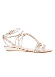 low wedge plaited sandal gold