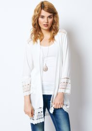 crochet trim kimono off white