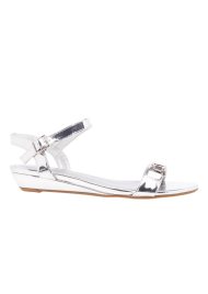 low wedge halter back sandal silver