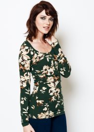 autumn print buttons top olive