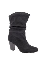 heeled ruched calf boot black