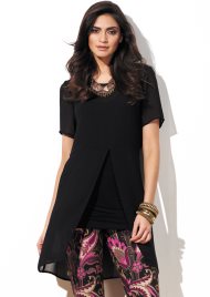 centre split sheer top black
