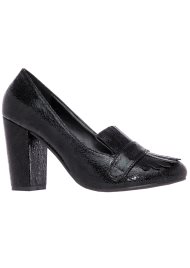 block heel high loafer black