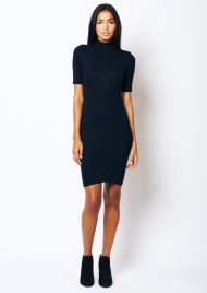 ribbed polo neck dress black