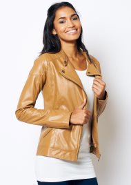 collarless biker jacket tan