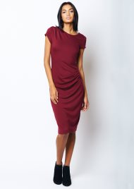 side gathers dress burgundy