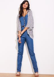 denim slim leg play suit mid blue