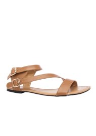 flat double buckle sandal tan