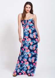 tropical flower print knot maxi blue/pink