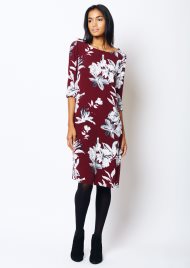 contrast flower shift tunic dress burgundy