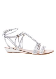 low wedge plaited sandal silver