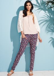floral peg leg trouser navy/pink
