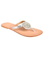 beaded disc toe post silver