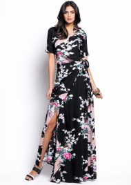peacock wrap maxi dress black