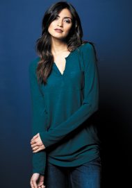 roll sleeve button top jade