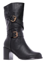 heeled buckle boot black
