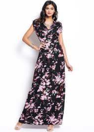 blossom print crossover maxi black/pink