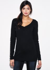 rib v neck top black