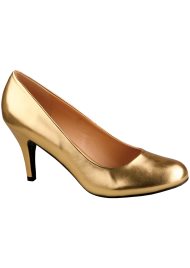 leather look round toe pump gold