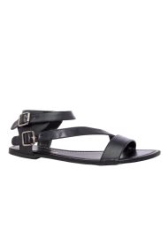 flat double buckle sandal black