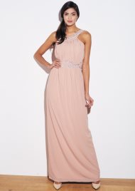 chiffon beaded maxi dress nude
