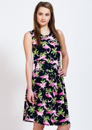 flamingo print sleeveless dress black