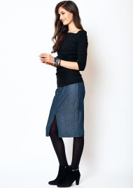 denim front split pencil skirt blue