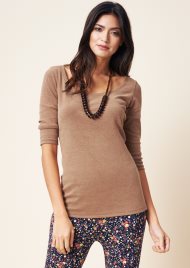 heavy marl scoop neck top biscuit