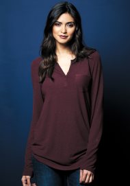 roll sleeve button top burgundy