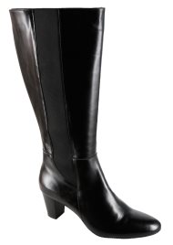 panelled leather knee high boot black