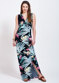 tropical print crossover maxi black