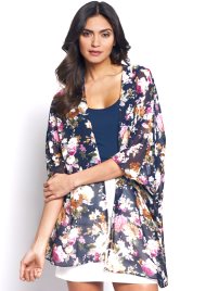 vintage flower sheer kimono blue