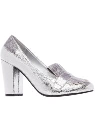block heel high loafer silver