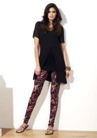 bold paisley smoothing jeggings 36" leg black/pink