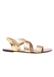 metallic flat halter back sandal gold