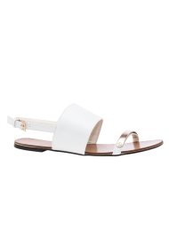 metallic trim flat sandal white
