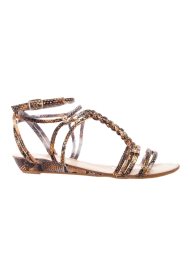 snake low wedge plaited sandal brown