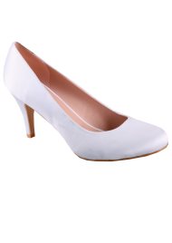 satin round toe pump white