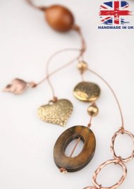 wood bead cluster neckalce brown