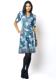 patch print dress teal